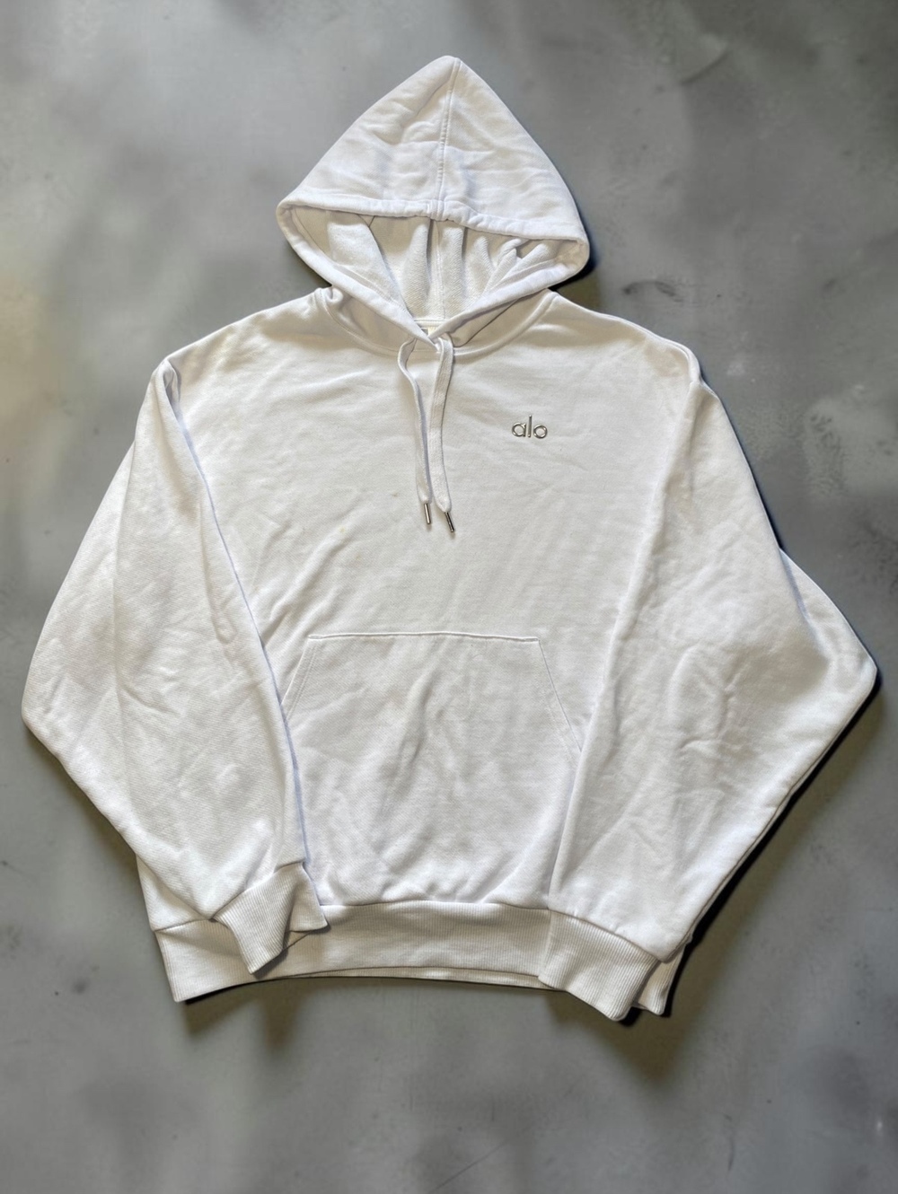 Alo Yoga Accolade Hoodie Womens XS White Silver Logo Oversized Sweatshirt